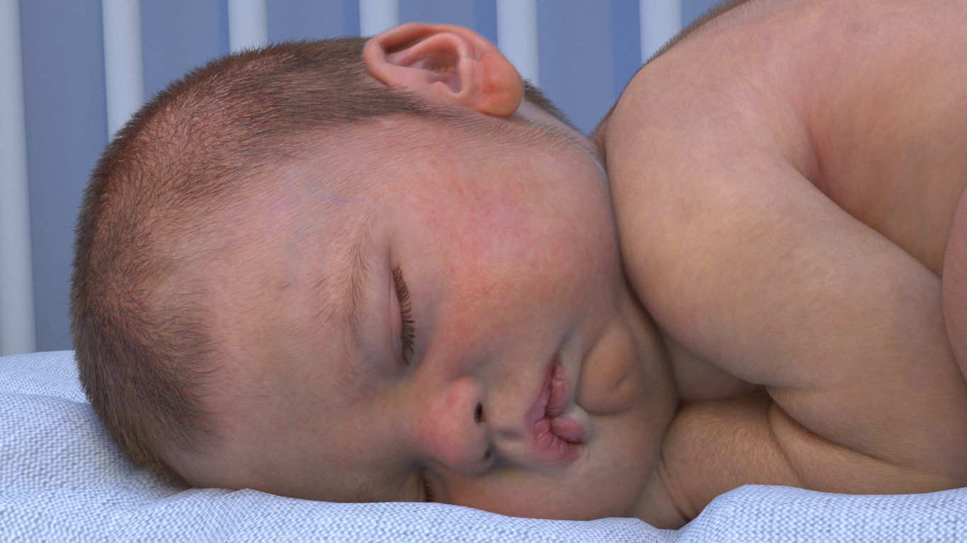 imagen de bebe durmiendo, hecho en 3d.